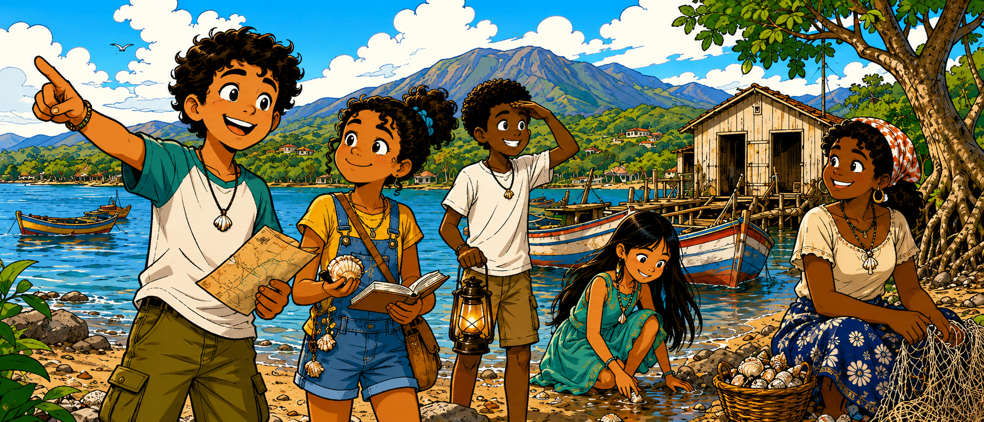 Turma do Mangue na paisagem costeira de Perocão